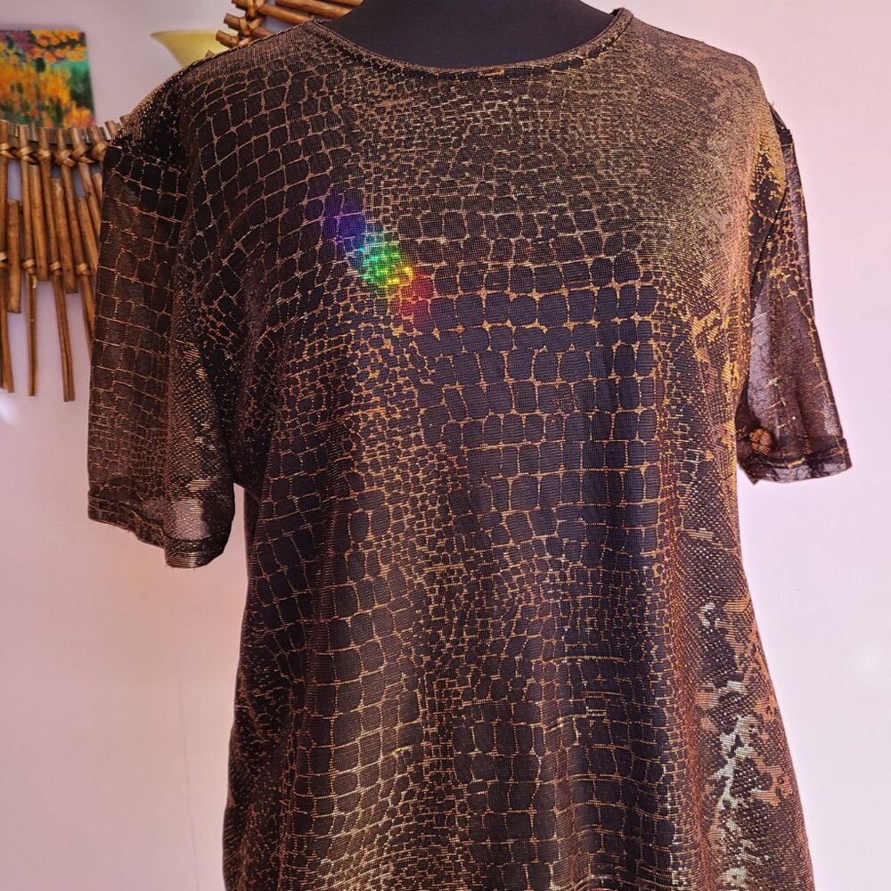 VINTAGE | Lindor Bronze Metallic Snake Print Blouse | Size PXL